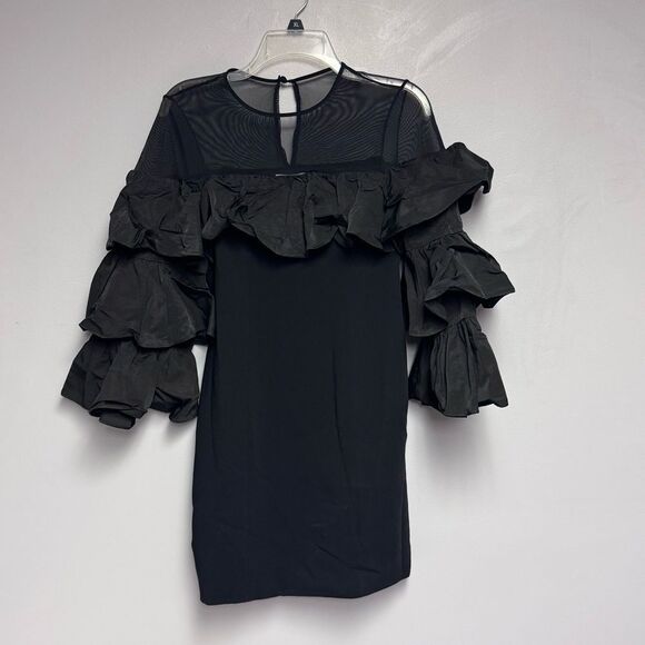 Cinq a Sept Valentina Black Ruffle Dress black size 2 tiered sleeve mini dress - Picture 2 of 9